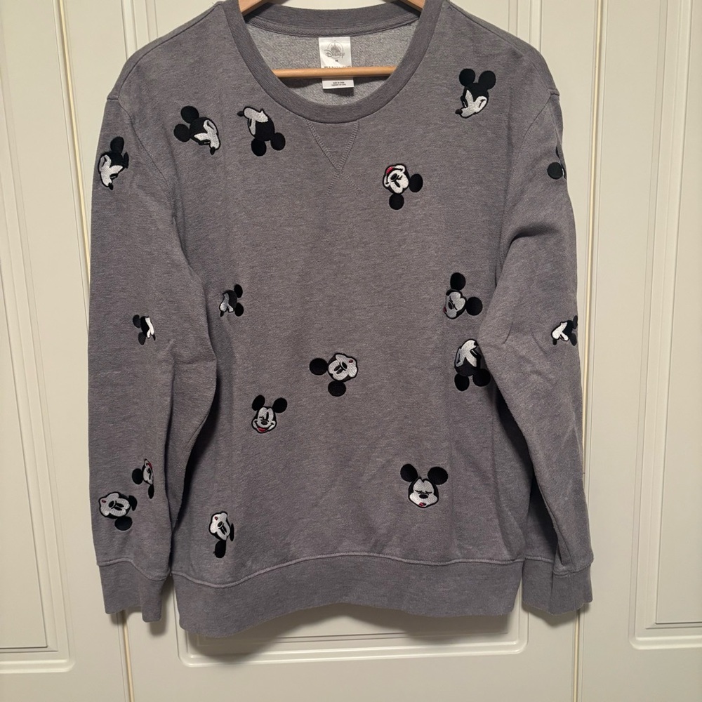 Disney Grey Pullover Sweatshirt with Embroidered Mickey Mouse Design Unisex M